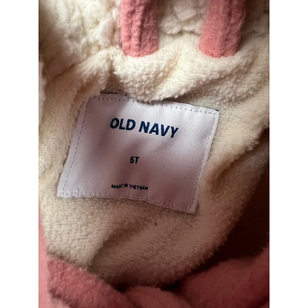 Old Navy Hooded Coat Girls‎ 5T Pink Sherpa Lined Wool Blend Zip Front Jacket